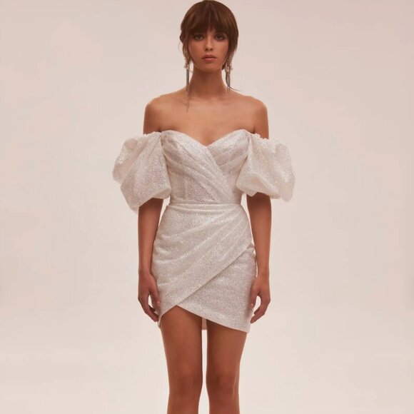 White Cute Mini Dress with Doll Sleeves – Mila (Size M) - Picture 1 of 9